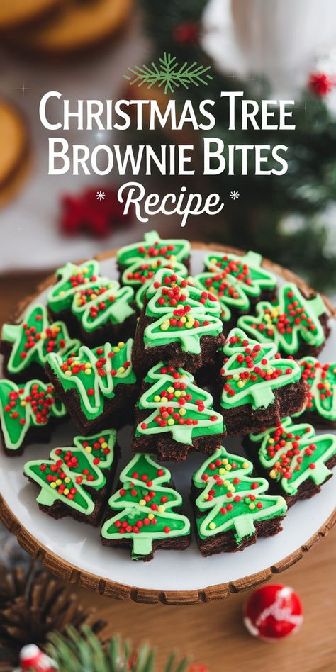 Sweet Seasonal Treats: Indulge in the joy of the season with these delightful Christmas Tree Brownie Bites! Soft and fudgy with a creamy frosting finish, these brownie bites are perfect for sharing and will impress all your holiday guests! Brownie Christmas Gift, Holiday Dessert Drinks, Brownie Christmas, Christmas Brownie, Frugal Christmas Gifts, Peppermint Chocolate Chip Cookies, Brownie Bites Recipe, Christmas Bakes, Christmas Tree Brownies