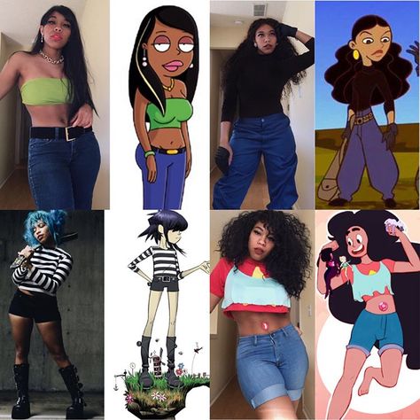 I've seen some ppl post these so I figured I'd do my own little collage. Idk :-)-: I forgot some of them, but? Swipe? Kieraplease Cosplay, Cartoon Character Outfits Spirit Week, Work Halloween Costumes For Women, 2000 Costume Ideas, Badass Halloween Costumes, Cartoon Costumes, Pretty Halloween Costumes, Holloween Costume, Hallowen Costume