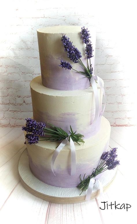 Wedding cake  by Jitkap - https://cakesdecor.com/cakes/345339-wedding-cake Wedding Cakes Lavender, Wedding Cake With Lavender, Cakes Lavender, Lilac Purple Wedding, Cake With Lavender, Wedding Cakes Lilac, Heart Cake Decoration, Lavender Wedding Theme, Lavender Wedding Cake