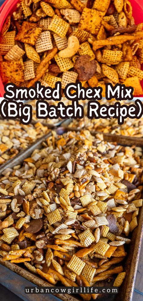 Indulge in the ultimate snacking experience with our Smoked Chex Mix (Big Batch Recipe)! Perfect for gatherings, movie nights, or anytime cravings strike.| large batch chex mix, chex mix recipe large batch, best chex mix recipe, chex mix recipe original, spicy chex mix recipe, chex mix recipe smoked, chex mix recipe hot and spicy |. Buffalo Chex Recipes, Fall Check Mix Recipes, Smoked Mixed Nuts In Smoker, Smoked Trail Mix Recipes, Smoker Chex Mix Recipes, Smoked Chex Mix Recipes Original, Chex Mix On The Blackstone, Bbq Chex Mix Recipes, Hot And Spicy Chex Mix Recipes