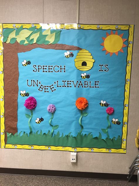 Speech room Decor #SLP #Vanessa Speech Room Door Ideas, Slp Door Decorations, Speech Door Decorations, Slp Room Decor, Speech Classroom Decor, Slp Classroom, Speech Bulletin Boards, Speech Room Decor, Slp Office