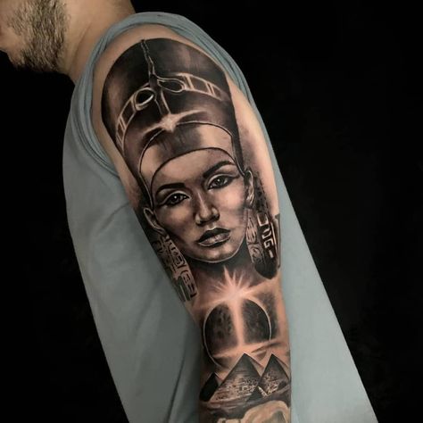 Top 97 Best Nefertiti Tattoo Ideas - [2021 Inspiration Guide] Queen Nefertiti Tattoo Sleeve, Eygptain Tattoos, Queen Nefertiti Tattoo, Egyptian Queen Tattoos, African Queen Tattoo, African Warrior Tattoos, Queen Tattoo Designs, Nefertiti Tattoo, Egyptian Tattoo Sleeve