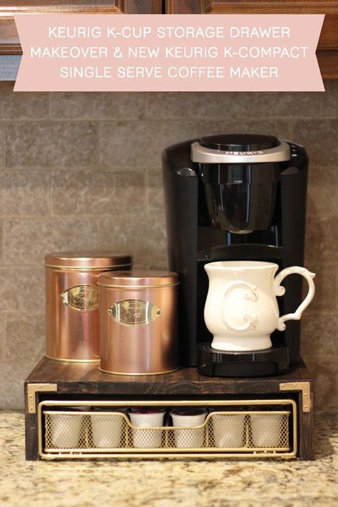 Keurig K-Cup Storage Drawer Makeover Keurig Storage Ideas, Keurig Set Up, Ideas For Kcup Storage, Keurig Cup Storage Ideas, Keurig Pod Storage Ideas, Coffee Pod Storage Ideas Diy, Keurig Pod Storage, Keurig Organization, Keurig Coffee Station On Counter