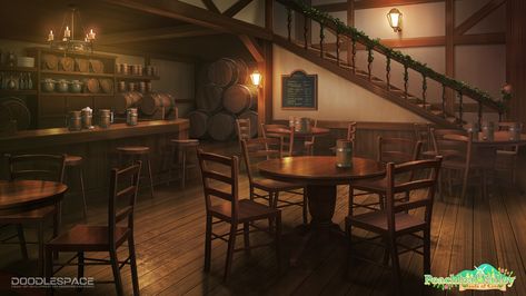 ArtStation - European Town, Inside of Tavern Anime Tavern, Tavern Art, Inn Design, Webtoon Background, European Town, Story Backgrounds, Gacha Background, Cafe Concept, Gacha Backgrounds