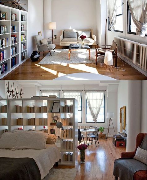 #homedecor, #interiordesign, #homedesign, #decor inspiration Small One Room Apartment Ideas Layout, Open Studio Layout, Studio Apartment Layout 500 Sq Ft, Rectangle Studio Apartment Layout, Small Loft Apartment Studio Apt Tiny Spaces, Mini Studio Apartment Ideas, Living Room And Bedroom Combo, Brooklyn Loft, Small Studio Apartment Decorating