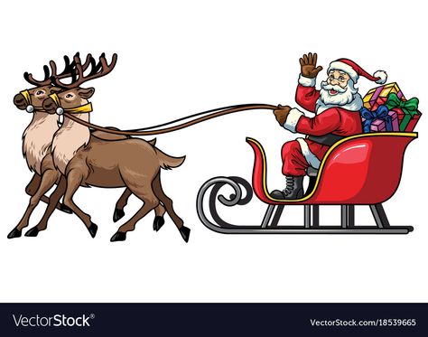 Santa Claus With Reindeer, Reindeer Drawing, Sleigh With Reindeer, Seasonal Signs, Santa And Sleigh, Western Clipart, Santa Cartoon, Santa Claus Pictures, Wave Drawing