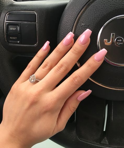 Pink Coffin Short Nails, Light Pink Coffin Acrylic Nails Medium, Light Pink Squoval Nails, Coffin Shape Nails Pink, Medium Coffin Pink Nails, Light Pink Nails Acrylic Coffin, Nails Pink Coffin, Pink Nails Ballerina Shape, Light Pink Coffin Nail Ideas