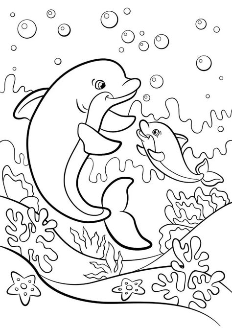 Dolphin Drawing, Ocean Coloring Pages, Beach Coloring Pages, Cow Coloring Pages, Dolphin Coloring Pages, Baby Dolphins, Kids Coloring Pages, Color By Numbers, Coloring Page Ideas