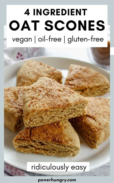 So Easy 4 Ingredient Oat Scones! They are vegan, oil free, gluten free & customizable. #oatflour #vegan #scones #glutenfree #veganbaking #plantbased #easyrecipe #easyvegan #wfpb #wfpbno #oilfree #scones #easy #1bowl #glutenfreebaking #glutenfreescones #plantbased #eggfree #dairyfree #veganscones #4ingredients #oats #oatflourrecipe #veganoats #portablebreakfast #portablesnacks #portableoatmeal Oat Flour Scones Recipe, Scones Vegan, Gluten Free Quick Bread, Budget Vegan, Oat Scones, Vegan Oil Free, Vegan Scones, Gluten Free Scones, Homemade Scones