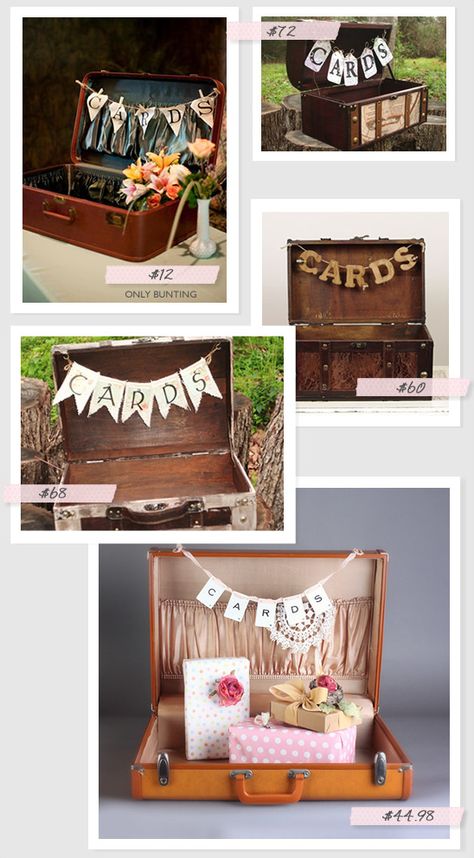 Vintage Suitcase Wedding, Diy Card Box, Vintage Wedding Signs, Graduation Open Houses, Deco Champetre, Wedding Reception Ideas, Table Card Holder, Old Suitcases, Vintage Suitcases