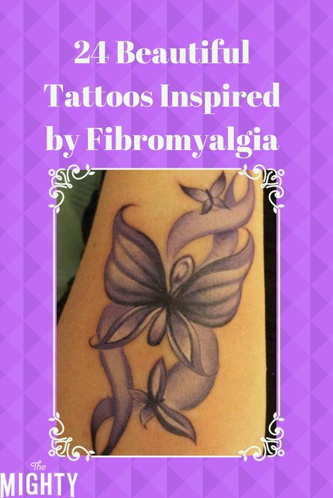 24 Beautiful Tattoos Inspired by Fibromyalgia | The Mighty Fibro Warrior Tattoo, Fibromiologia Tattoos, Fibro Tattoo Ideas, Fibromiologia Tattoo, Chronic Pain Tatoos Ideas, Fibro Tattoo, Spoonie Tattoo, Purple Ribbon Tattoos, Survivor Tattoo