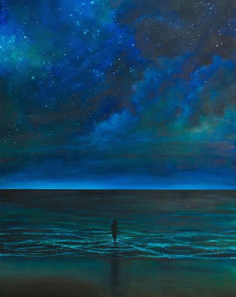 Bioluminescence Archival Print | Etsy Night Sky Artwork, Bioluminescent Plankton, Nantucket Beach, Dark Painting, Watercolor Art Face, Dark Paintings, Story Books Illustrations, Sea Of Stars, Ocean Aesthetic