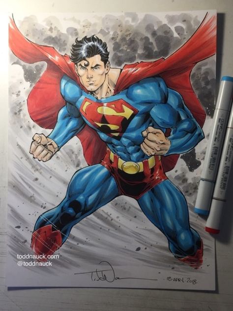 ‪Celebrating Superman’s 80th birthday! ‬ ‪See the Copic color livestream for this piece at https://www.facebook.com/ArtOfToddNauck/videos/10155266287910685/.‬ Todd Nauck Art, Superman Rebirth, Todd Nauck, Terror Art, Cover Comic, Dc Comics Collection, Superman Family, Action Comics, Superman Art