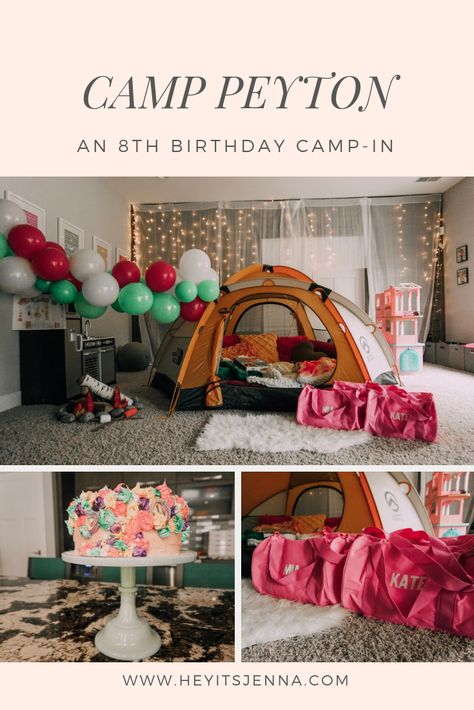 We took the campout in with this fun birthday camp-in party! Complete with a balloon garland and personalized camp duffel bags! Shop the post via the link and have you own sleepover camp-in. #campin #birthdayparty #birthdays #girlbirthdayidea #campparty #glamping #balloongarland #bohoglam Glamping Birthday Party Ideas Sleepover Indoor Camping, Camping Birthday Sleepover, Girls Glamping Birthday Party, Campout Birthday Party, Beauty Party Ideas, Glamping Birthday Party, Glamping Birthday, Camping Theme Party, Tenth Birthday