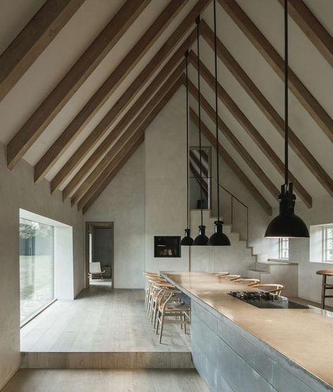 Photo 11 of 21 in A Dilapidated 1800s Farmhouse Is Revived With a New Thatched Roof and a More Open Plan - Dwell 1800s Farmhouse, Roof Renovation, Airy Kitchen, Architects Studio, Living Room Light, Light Hardwood, Light Hardwood Floors, Concrete Counter, Concrete Kitchen