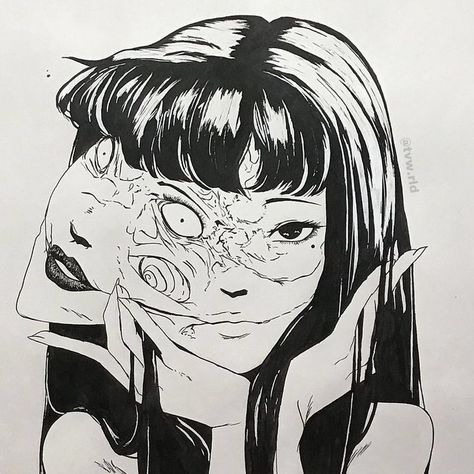 Japanese Horror, Junji Ito, Dark Art Drawings, 5 Anime, Makeup And Hair, Arte Inspo, Creepy Art, Sketchbook Art Inspiration, Dark Anime