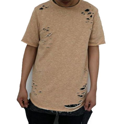 Kanye West Destroy Ripped Broken T Shirt Apricot Terry Hip Hop Tops Tees(China ( Ripped Tee Shirts, Kanye West Shirt, Ripped Tee, Hip Hop T Shirt, Ripped Men, T Shirt Cut, Summer Cool, Shirt Girl, Cheap T Shirts