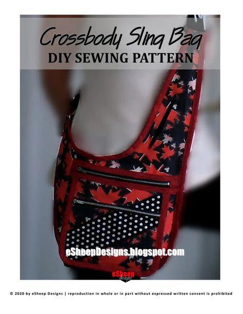 Crossbody Sling Bag Pattern by eSheep Designs Crossbody Sling Bag Pattern Free, Diy Cross Body Bag Pattern Free, Sling Bag Pattern Free Sewing, Diy Sling Bag Pattern Free, Free Sling Bag Patterns To Sew, Crossbody Sling Bag Pattern, Sling Bags Women Diy, Diy Sling Bag Pattern, Leather Sling Bag Pattern