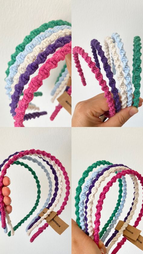 Macrame Headband Tutorial Free Pattern, Diy Macrame Headband Tutorial, Macrame Crown, Macrame Headbands, Handmade Yarn Headband, One Size, Macrame Headbands Tutotial, Twisted Macrame, Macrame Products, Boho Hair Accessories