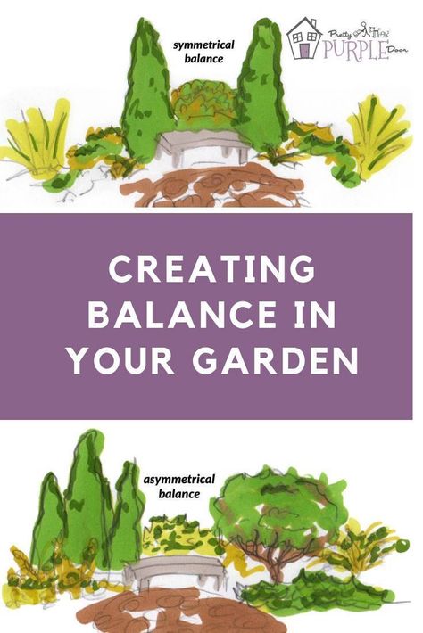 Achieving a balanced landscape without having a symmetrical design. #balance #landscaping Low Maintenance Landscaping Front Yard, Purple Door, Symmetrical Design, Garden Planner, Landscape Design Plans, Landscape Plans, Home Landscaping, Landscaping Tips, Yard Design