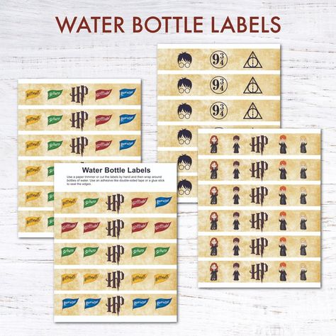 Harry Potter Birthday Party Free Printables Harry Potter House Logos Printable, Water Bottle Labels Free Printables, Harry Potter Free Printables, Water Bottle Labels Free, Harry Potter Parties Food, Bubble Party Favors, Harry Potter Printables Free, Harry Potter Free, Bubble Party