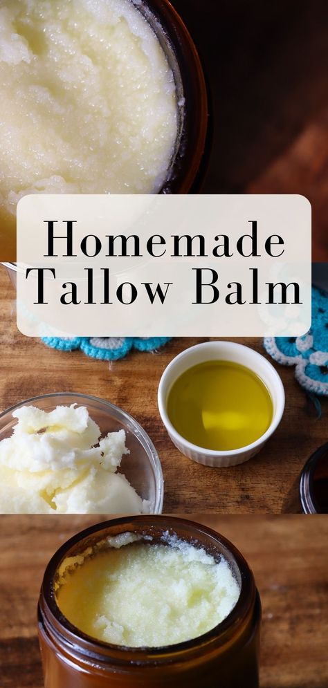 This simple tallow balm recipe is so easy to make! With just 2 ingredients you can make your own (and one for a friend!) Will you make a whipped tallow balm or simply pour it into your jar? Try both methods and see which you like best! Homemade Beef Tallow Face Cream, Tallow Honey Lip Balm Recipe, Beef Tallow Balm Recipe, Beard Balm Tallow Recipe, Tallow And Honey Balm Recipe, Tallow Balm Recipe, Tallow Recipes, Diy Tallow, Homemade Tallow