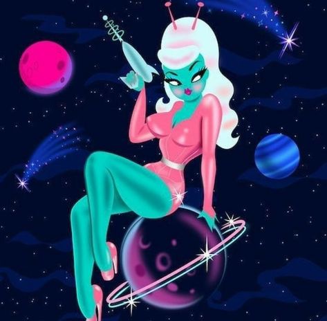 Saturn Art, Space Girl Art, Visuell Identitet, Miss Fluff, Alien Aesthetic, Alien Tattoo, Alien Girl, Arte Alien, Vintage Inspired Art