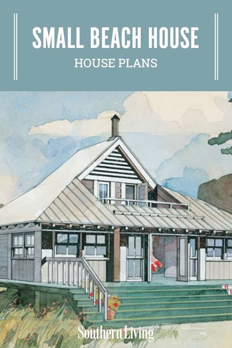 If you've ever dreamed of building a little cottage by the sea, you've got to see these charming beach house plans, all less than 1,200 square feet. #southernlivinghouseplans #architecture #houseplans #homedesign #smallhomes #southernliving Beach House Bungalow Floor Plans, Beach House House Plans, 2 Bedroom Beach House Plans, Beach Cabin Plans, Stilted Beach House, Beach Bungalow Floor Plans, Beach House Design Floor Plans, Beach Cottage Plans, Small Beach House Floor Plans