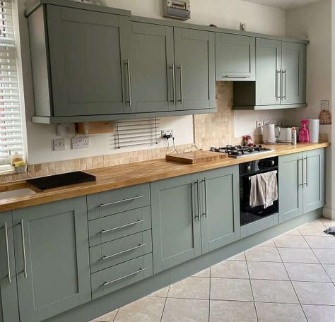 Medium Green Kitchen Cabinets, Matte Green Cabinets, Cathedral Kitchen Cabinets, Save Green Kitchen, Greenish Grey Cabinets Kitchen, Green Grey Cabinets, Agave Kitchen Cabinets, Bluish Green Kitchen Cabinets, Kitchen Wall Colors With Green Cabinets