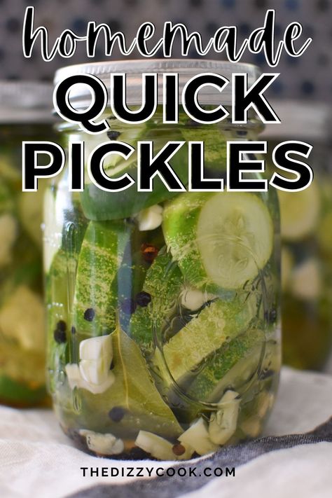 An easy blend of pantry ingredients paired with pickling cucumbers (or regular) make these quick dill pickles! Crispy, crunchy, and perfect for a bbq or cookout. East Refrigerator Pickles, Lots Of Cucumbers, What To Do With Lots Of Cucumbers, Cucumber Pickle Recipes, Pickles Homemade Easy, Easy Refrigerator Pickles, Homemade Refrigerator Pickles, Refrigerator Pickles Dill, Refrigerator Pickle Recipes