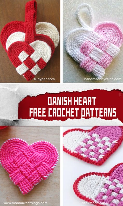 Heart Shaped Crochet Pattern, Crochet Stuffed Heart Free Pattern, Heart Crochet Pattern Free, Red Heart Crochet Patterns Free, Danish Crochet, Crochet Heart Keychain Pattern Free, Crochet Arigumi Heart, Small Crocheted Heart Pattern, Crochet Heart Keyring Free Pattern