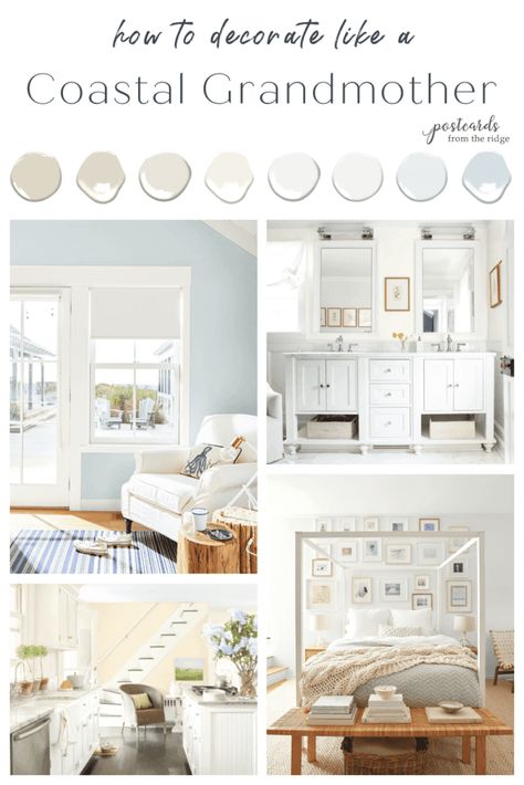 Coastal Grandmother Style Decor and Paint Colors - Postcards from the Ridge Nantucket Style Homes Interior, Florida Home Decorating, Colors For Living Room, Living Room Paint Colors, Grandmother Style, Nantucket Style Homes, Living Room Coastal, Coastal Paint, Coastal Decorating Living Room