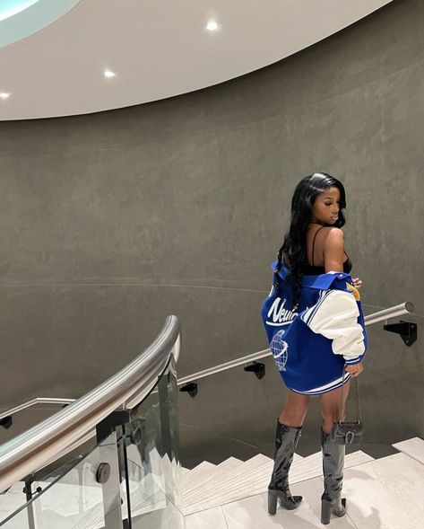 blue varsity jacket | black lace wig | uk girl aesthetic | drealdior Uk Girl Aesthetic, Varsity Jacket Aesthetic, Lace Wigs Uk, Black Lace Wig, Blue Varsity Jacket, Uk Girl, Varsity Jacket Black, Varsity Jacket Outfit, Lace Wig