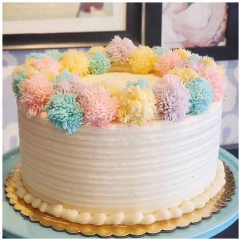 Pom Pom Cake, Round Birthday Cakes, Baking Classes, Cake Inspo, Cake Gallery, Shower Cake, 7th Birthday, Cake Decoration, Let Them Eat Cake