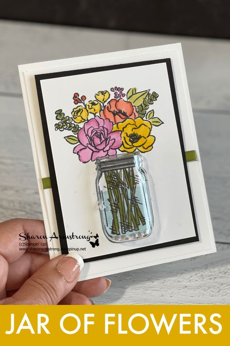 Shaker Cards Tutorial, Elf Christmas Card, Jar Of Flowers, Jar Flowers, Envelope Tutorial, Cards Tutorial, Flowers Cards, Stamping Cards, Memory Keepers