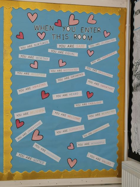 Positivity Display Classroom, Affirmation Display Ideas, Nurture Classroom Ideas, Classroom Wellbeing Display, Nurture Room Displays, Nurture Room Ideas, Nurture Classroom, Primary School Displays, Elsa Room