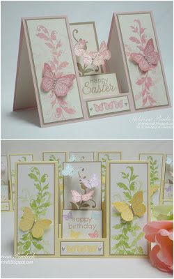 Double Sided Step Card Tutorial | Aspiring to Creativity Cards With Flowers, Center Step Cards, 3d Templates, Side Step Card, Stepper Cards, Step Card, Fancy Fold Card Tutorials, Fun Folds, Step Cards