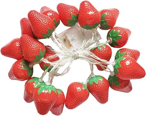 Patio Party Decorations, Red Christmas Lights, Strawberry Kitchen, Fruit Strawberry, Strawberry Decorations, Battery String Lights, Patio Party, Lighting Lamp, Indie Room