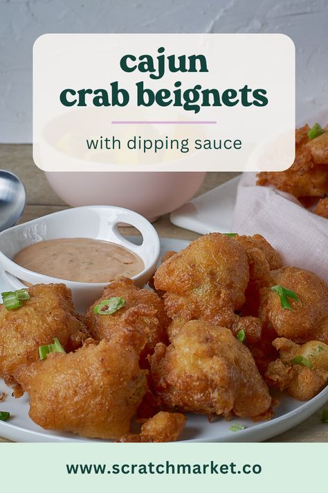 Southern Crab Beignets Recipe, Southern Crab Beignets, Fried Seafood Platter Ideas, Fried Crab Balls, Crab Beignets Recipe, Crab Fritters, Crab Beignets, Cajun Crab, Crab Dishes