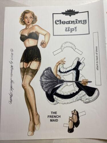 CLEANING UP by Brenda Sneathen Mattox paper doll set 2010 2 pages full color | #3822439766 Paper Doll Vintage, Paper Doll Costume, Johann Strauss, Small Gallery, Hollywood Costume, Pin Up Girl Vintage, Retro Lingerie, Vintage Stockings, French Maid