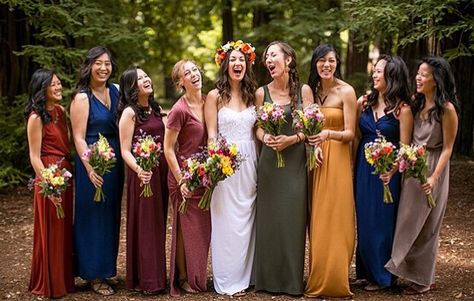 Jewel tone bridesmaids dresses.  #MaggieSottero #MyLoveStory #CoastDiamond #ShowYourCoast Jewel Tone Bridesmaid, Copper Bridesmaid Dresses, Wedding Ceremony Songs, Fall Wedding Bridesmaids, Fall Bridesmaids, Fall Bridesmaid Dresses, Mismatched Bridesmaids, Bridesmaid Dress Styles, Bridesmaid Dress Colors