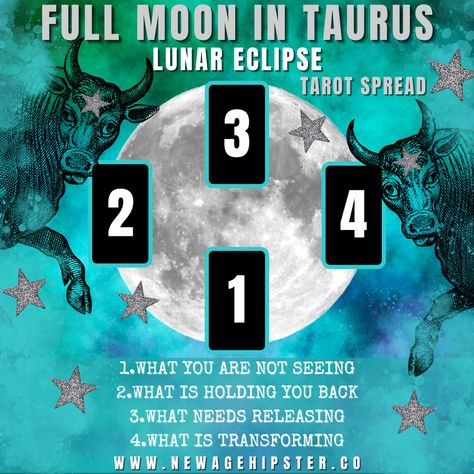 Full Moon in Taurus Lunar Eclipse Tarot Spread — New Age Hipster Full Moon Lunar Eclipse Tarot Spread, Full Moon Taurus, Full Moon Tarot, Banishing Spell, Spiritual Business, Full Moon Ritual, Oracle Tarot, Lunar Eclipse, Manifesting Money