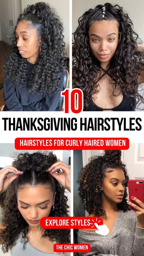 Show off your curls this holiday season with these 10 beautiful Thanksgiving hairstyles for women with curly hair. Whether you prefer defined ringlets, voluminous updos, or playful half-up styles, these stunning looks will enhance your natural texture while keeping your hair chic and festive. These easy-to-create styles will leave you looking flawless at any Thanksgiving gathering!

#ThanksgivingHairstyles
#CurlyHair
#CurlyHairGoals
#NaturalCurls
#HolidayHairstyles Hair Styles For Very Curly Hair, Hoodie Hairstyles, Women With Curly Hair, Thanksgiving Hairstyles, Curly Hair Color, Thanksgiving Hair, Thanksgiving Gathering, Elegant Updos, Colored Curly Hair