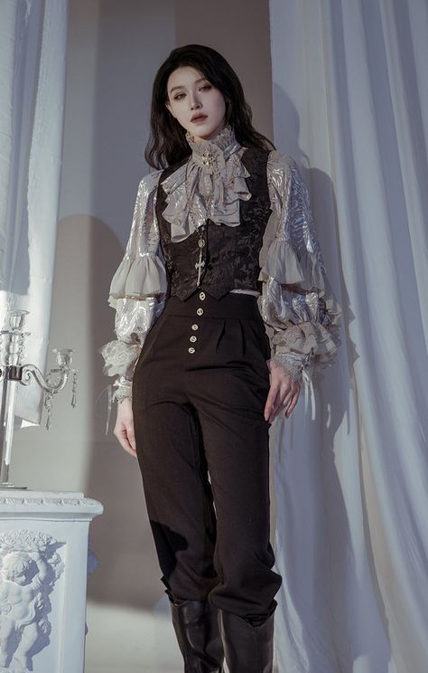 Pirate Aesthetic Outfit, Ouji Fashion Male, Ouji Outfit, Ouji Style, Vampire Clothes, Ruffle Pants, Royal Outfits, Fashion Inspiration Design, Fancy Outfits