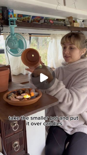 Katya 🐰 on Instagram: "Emergency clay pot heater… Have you ever tried this? . . . #claypotheater #emergencyheating #terracotta #terracottaheater #diy #staywarm #hacks #lifehacks #vanlife #camping #heating" How To Make Heat With Clay Pots, Terracotta Heater Diy How To Make, Ceramic Pot Heater Diy, Terracotta Pot Heater Diy Tea Lights, Terracotta Pot Heater Diy, Clay Pot Heaters How To Make, Terra Cotta Heater Diy, Tent Heater Diy, Homemade Heater Diy