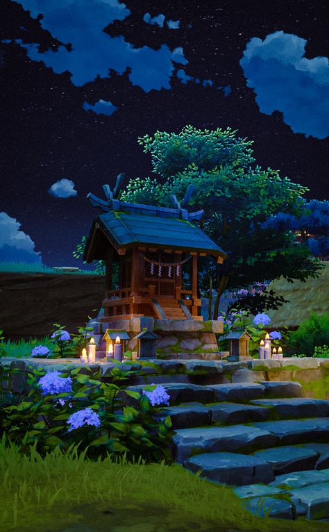 genshin impact scenery wallpaper aesthetic photo inazuma city small temple Genshin Impact Buildings, Genshin Impact Inazuma Wallpaper, Inazuma Genshin Impact Scenery, Shinto Aesthetic, Inazuma Background, Genshin Impact Scenery Wallpaper, Wind Kingdom, Inazuma Aesthetic, Inazuma City