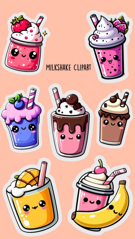 Cute clipart, smoothie and milkshake stickers of many flavors. #procreate Milkshake Clipart, Betty Boop Posters, Birthday Scrapbook Layouts, Kawaii Clipart, Cute Easy Doodles, Pop Stickers, Image Stickers, Birthday Scrapbook, Unicorn Stickers