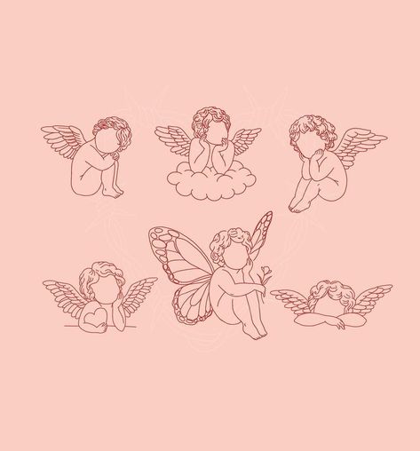 Clip Art Tattoo Ideas, Little Angel Tattoo, Cherub Tattoo, Small Pretty Tattoos, Cute Little Tattoos, Cute Tiny Tattoos, Line Art Tattoos, Discreet Tattoos, Girly Tattoos