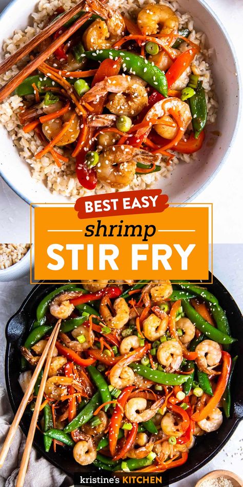 Succulent shrimp, crisp vegetables and the most delicious stir fry sauce make this Shrimp Stir Fry a favorite! It's healthy, ready in 30 minutes, and perfect for lunch or dinner. Easy Shrimp Stir Fry, Stir Fry Recipes Healthy, Stir Fry Shrimp Recipes, Wok Recipes, Healthy Stir Fry, Stir Fry Recipes Chicken, Shrimp And Vegetables, Shrimp Stir Fry, Shrimp Dinner