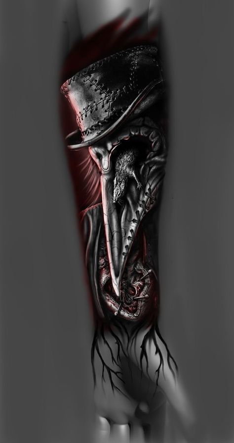 Doctor Tattoo, Trash Polka Tattoo Designs, Lotr Tattoo, Colour Tattoo, Create A Tattoo, Knight Tattoo, Sick Tattoo, Scary Tattoos, Half Sleeve Tattoos For Guys